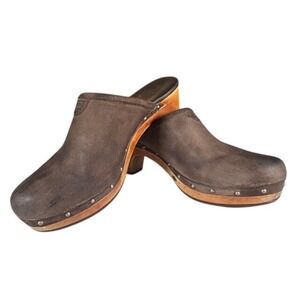 UGG Australia Brown Leather Suede Clog Heeled Mules Women Size 8
